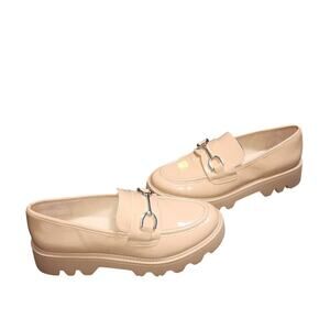 Chelsea & Violet 8M Tan Patent PU Horsebit Link Chunky Sole Platform Loafers